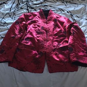 Dark red floral coat